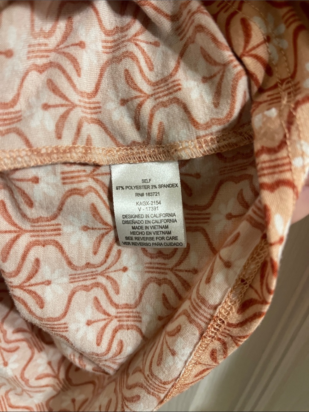 BeBop Peach and White Printed Long Sleeve Babydoll Dress - Picture 3 of 4